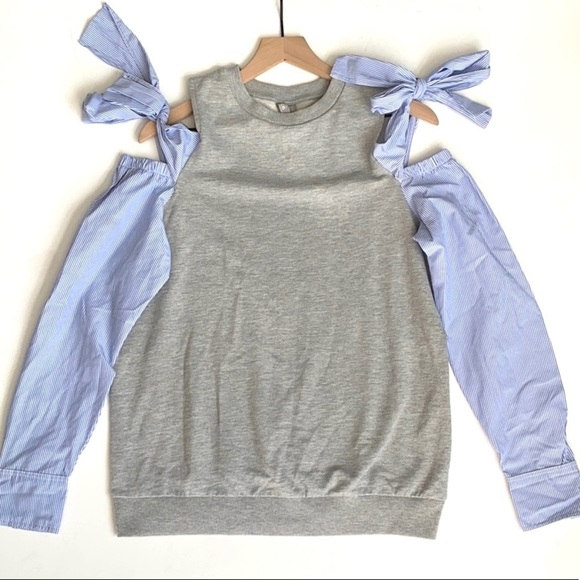 *GRAY* ASOS Cloud Stripe Cold-Shoulder Top, Size 4 - Picture 7 of 16